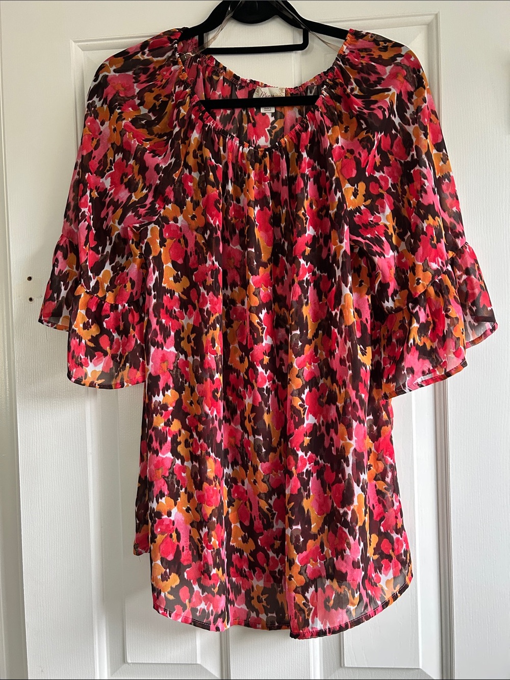 M Women’s Floral Ruffled Sleeve Blouse - Pink Multi